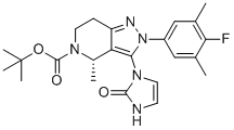 structure of CAS# 2212021-61-7, 叔丁基 (S)-2-(4-氟-3,5-二甲基苯基)-4-甲基-3-(2-氧代-2,3-二氢-1H-咪唑-1-基)-2,4,6,7-四氢-5H-吡唑并[4,3-c]吡啶-5-羧酸酯