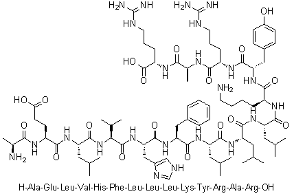 CAS # 224043-30-5, L-Alanyl-L-alpha-glutamyl-L-leucyl-L-valyl-L-histidyl-L-phenylalanyl-L-leucyl-L-leucyl-L-leucyl-L-lysyl-L-tyrosyl-L-arginyl-L-alanyl-L-arginine
