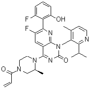 CAS 登录号：2252403-56-6, 6-氟-7-(2-氟-6-羟基苯基)-1-[4-甲基-2-(1-甲基乙基)-3-吡啶基]-4-[(2S)-2-甲基-4-(1-氧代-2-丙烯-1-基)-1-哌嗪基]-吡啶并[2,3-d]嘧啶-2(1H)-酮