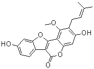 CAS # 23013-84-5, Glycyrol, Neoglycyrol, 3,9-Dihydroxy-1-methoxy-2-(3-methyl-2-butenyl)-6H-benzofuro[3,2-c][1]benzopyran-6-one