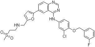 CAS 登录号：231277-92-2, 拉帕替尼, N-[3-氯-4-[(3-氟苯基)甲氧基]苯基]-6-[5-[(2-甲磺酰乙基氨基)甲基]-2-呋喃基]喹唑啉-4-胺