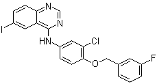 structure of CAS# 231278-20-9, N-[3-氯-4-(3-氟苄氧基)苯基]-6-碘喹唑啉-4-胺