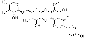 鸢尾黄素 7-O-[beta-D-吡喃木糖基-(1-6)-beta-D-吡喃葡萄糖苷]分子结构 (CAS 231288-19-0)