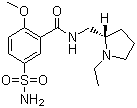 CAS 登录号：23672-07-3, 左旋舒必利, (S)-(-)-N-[甲基-(1-乙基-2-吡咯烷基)]-2-甲氧基-5-(氨基磺酰基)-苯甲酰胺