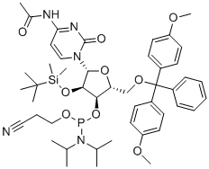 CAS # 237060-94-5, 5'-O-DMT-2'-O-TBDMS-N4-Acetyl-L-Cytidine 3'-CE phosphoramidite, Ac-rC Phosphoramidite,MFCD09842111,N-[1-[(2R,3R,4R,5R)-5-[[bis(4-methoxyphenyl)-phenylmethoxy]methyl]-3-[tert-butyl(dimethyl)silyl]oxy-4-[2-cyanoethoxy-[di(propan-2-yl)amino]phosphanyl]oxyoxolan-2-yl]-2-oxopyrimidin-4-yl]acetamide