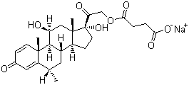 CAS # 2375-03-3, 6alpha-Methylprednisolone sodium succinate, (6alpha,11beta)-21-(3-Carboxy-1-oxopropoxy)-11,17-dihydroxy-6-methyl-Pregna-1,4-diene-3,20-dione monosodium salt