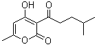 structure of CAS# 23800-56-8, 4-Hydroxy-6-methyl-3-(4-methyl-1-oxopentyl)-2H-pyran-2-one
