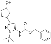 structure of CAS# 2460255-81-4, Benzyl {3-[(1R,3S)-3-hydroxycyclopentyl]-1-(2-methyl-2-propanyl)-1H-pyrazol-5-yl}carbamate