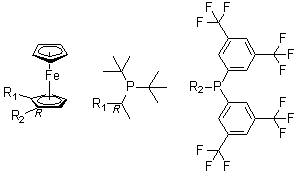 structure of CAS# 246231-79-8, (2R)-1-[(1R)-1-[二(叔丁基)膦基]乙基]-2-[二[4-(三氟甲基)苯基]膦基]二茂铁