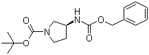 structure of CAS# 247569-07-9, (S)-3-N-苄氧羰基氨基-1-N-叔丁氧羰基吡咯烷