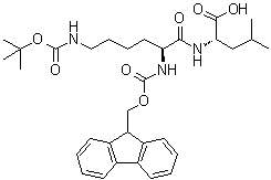 CAS 登录号：250695-63-7, N6-[(1,1-二甲基乙氧基)羰基]-N2-[(9H-芴-9-基甲氧基)羰基]-L-赖氨酰-L-亮氨酸