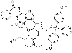 structure of CAS# 251647-53-7, N-苯甲酰基-5'-O-[二(4-甲氧基苯基)苯基甲基]-2'-O-(2-甲氧基乙基)-腺苷3'-[2-氰基乙基 N,N-二异丙基氨基亚磷酸酯]