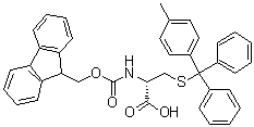 structure of CAS# 252206-29-4, N-[(9H-芴-9-基甲氧基)羰基]-S-[(4-甲基苯基)二苯基甲基]-D-半胱氨酸