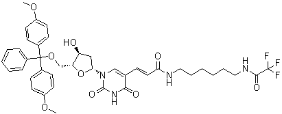 structure of CAS# 252337-59-0, 5'-O-[二(4-甲氧基苯基)苯基甲基]-2'-脱氧-5-[3-氧代-3-[[6-[(2,2,2-三氟乙酰基)氨基]己基]氨基]-1-丙烯-1-基]尿苷