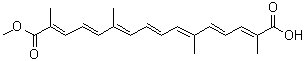CAS # 25368-09-6, beta-Crocetin, (2E,4E,6E,8E,10E,12E,14E)-2,6,11,15-Tetramethyl-2,4,6,8,10,12,14-hexadecaheptaenedioic acid monomethyl ester