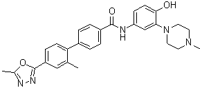 CAS # 256227-77-7, N-[4-Hydroxy-3-(4-methyl-1-piperazinyl)phenyl]-2'-methyl-4'-(5-methyl-1,3,4-oxadiazol-2-yl)-[1,1'-biphenyl]-4-carboxamide