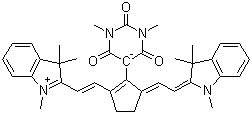 CAS # 256520-09-9, 2-[2-[3-[2-(1,3-Dihydro-1,3,3-trimethyl-2H-indol-2-ylidene)ethylidene]-2-(hexahydro-1,3-dimethyl-2,4,6-trioxo-5-pyrimidinyl)-1-cyclopenten-1-yl]ethenyl]-1,3,3-trimethyl-3H-indolium inner salt