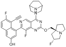 structure of CAS# 2621928-55-8, 4-[4-(3,8-diazabicyclo[3.2.1]octan-3-yl)-8-fluoro-2-[[(2R,8S)-2-fluoro-1,2,3,5,6,7-hexahydropyrrolizin-8-yl]methoxy]pyrido[4,3-d]pyrimidin-7-yl]-5-ethynyl-6-fluoronaphthalen-2-ol