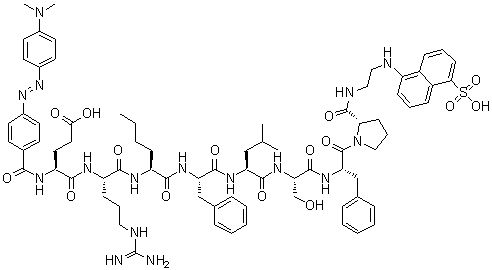 CAS # 263718-22-5, N-[4-[[4-(Dimethylamino)phenyl]azo]benzoyl]-L-alpha-glutamyl-L-arginyl-L-norleucyl-L-phenylalanyl-L-leucyl-L-seryl-L-phenylalanyl-N-[2-[(5-sulfo-1-naphthalenyl)amino]ethyl]-L-prolinamide