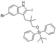 structure of CAS# 2641451-43-4, 5-Bromo-3-(3-((tert-butyldiphenylsilyl)oxy)-2,2-dimethylpropyl)-2-iodo-1H-indole