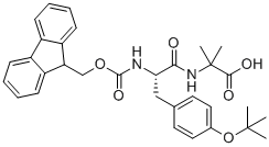 structure of CAS# 2645414-22-6, Fmoc-Tyr(tBu)-Aib-OH;N-alpha-(9-Fluorenylmethyloxycarbonyl)-O-t-butyl-L-tyrosyl-aminoisobutyric acid (Fmoc-L-Tyr(tBu)-Aib-OH); 2-[[(2S)-2-(9H-fluoren-9-ylmethoxycarbonylamino)-3-[4-[(2-methylpropan-2-yl)oxy]phenyl]propanoyl]amino]-2-methylpropanoic acid