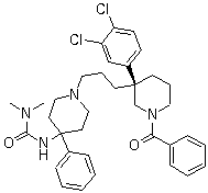 CAS # 264618-44-2, SSR 146977, (R)-(+)-1-Benzoyl-3-(3,4-dichlorophenyl)-3-[3-[4-(N',N'-dimethylureido)-4-phenylpiperidin-1-yl]propyl]piperidine, N'-[1-[3-[(3R)-1-Benzoyl-3-(3,4-dichlorophenyl)-3-piperidinyl]propyl]-4-phenyl-4-piperidinyl]-N,N-dimethylurea