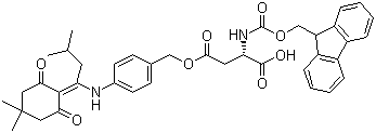 structure of CAS# 269066-08-2, N-[(9H-Fluoren-9-ylmethoxy)carbonyl]-L-aspartic acid 4-[[4-[[1-(4,4-dimethyl-2,6-dioxocyclohexylidene)-3-methylbutyl]amino]phenyl]methyl] ester