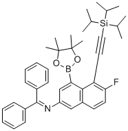 CAS # 2816821-08-4, N-(diphenylmethylene)-6-fluoro-4-(4,4,5,5-tetramethyl-1,3,2-dioxaborolan-2-yl)-5-((triisopropylsilyl)ethynyl)naphthalen-2-amine, N-[6-fluoro-4-(4,4,5,5-tetramethyl-1,3,2-dioxaborolan-2-yl)-5-[2-tri(propan-2-yl)silylethynyl]naphthalen-2-yl]-1,1-diphenylmethanimine