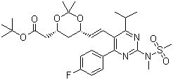 CAS # 289042-12-2, tert-Butyl 6-[(1E)-2-[4-(4-fluorophenyl)-6-(1-methylethyl)-2-[methyl(methylsulfonyl)amino]-5-pyrimidinyl]ethenyl]-2,2-dimethyl-1,3-dioxane-4-acetate, 6-[(1E)-2-[4-(4-Fluorophenyl)-6-(1-methylethyl)-2-[methyl(methylsulfonyl)amino]-5-pyrimidinyl]ethenyl]-2,2-dimethyl-1,3-dioxane-4-acetic acid 1,1-dimethylethyl ester