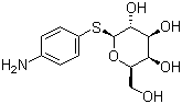 CAS # 29558-05-2, 4-Aminophenyl 1-thio-beta-D-galactopyranoside, beta-D-p-Aminophenyl 1-thio-galactopyranoside, p-Aminophenyl 1-thio-galactoside, p-Aminophenyl 1-thio-beta-D-galactopyranoside, p-Aminophenyl 1-thio-beta-D-galactoside, p-Aminophenyl beta-D-thiogalactoside, p-Aminophenyl-beta-D-thiogalactopyranoside