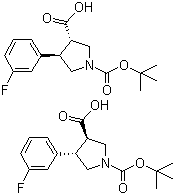 structure of CAS# 301226-53-9, N-Boc-反式-4-(3-氟苯基)吡咯烷-3-羧酸