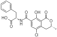 CAS # 303-47-9, Phenylalanine-ochratoxin A, (R)-N-[(5-Chloro-3,4-dihydro-8-hydroxy-3-methyl-1-oxo-1H-benzo[c]pyran-7-yl)carbonyl]-3-phenylalanine, 3R,14S-Ochratoxin A, NSC 201422, NSC 221991, Phe-OTA