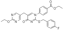 structure of CAS# 306974-70-9, 1-(4-乙氧羰基苯基)-2-(4-氟苄基硫基)-5-(2-乙氧基-5-嘧啶基甲基)-4-嘧啶酮