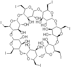 CAS # 30754-23-5, Heptakis(6-iodo-6-deoxy)-beta-cyclodextrin, 6A,6B,6C,6D,6E,6F,6G-Heptadeoxy-6A,6B,6C,6D,6E,6F,6G-heptaiodo-beta-cyclodextrin, Heptakis(6-deoxy-6-iodo)-beta-cyclodextrin, Heptakis(6-deoxy-6-iodo)cyclomaltoheptaose