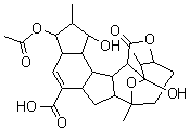 CAS # 309757-85-5, Hexacyclinic acid, (3S,4R,4aR,6S,6aR,7aS,9aS,10R,11R,12S,12aR,12bS,12cS,12dR)-10-(Acetyloxy)-4,4a,6,6a,7,7a,9a,10,11,12,12a,12b,12c,12d-tetradecahydro-4a,12-dihydroxy-4,6,11-trimethyl-1-oxo-3,6-ethano-1H,3H-as-indaceno[1,2-d]pyrano[4,3-b]pyran-8-carboxylic acid