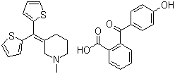CAS # 31139-87-4, Tipepidine hibenzate, 3-[Di(thiophen-2-yl)methylidene]-1-methylpiperidin-1-ium 2-(4-hydroxybenzoyl)benzoate (1:1)