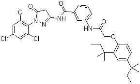 structure of CAS# 31188-91-7, 3-(2-(2,4-Di-tert-pentylphenoxy)acetamido)-N-(5-oxo-1-(2,4,6-trichlorophenyl)-2-pyrazolin-3-yl)benzamide