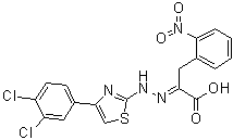 structure of CAS# 315706-13-9, alpha-[2-[4-(3,4-Dichlorophenyl)-2-thiazolyl]hydrazinylidene]-2-nitrobenzenepropanoic acid