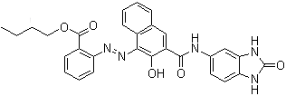 CAS 登录号：31778-10-6, 颜料红 208, 2-[[3-[[(2,3-二氢-2-氧代-1H-苯并咪唑-5-基)氨基]甲酰]-2-羟基-1-萘]偶氮]苯甲酸丁酯