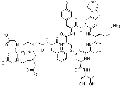 CAS # 321835-55-6, [N-[2-[4,7,10-Tris[(carboxy)methyl]-1,4,7,10-tetraazacyclododec-1-yl]acetyl]-D-phenylalanyl-L-cysteinyl-L-tyrosyl-D-tryptophyl-L-lysyl-L-threonyl-N-[(1R,2R)-2-hydroxy-1-(hydroxymethyl)propyl]-L-cysteinamide cyclic (2→7)-disulfidato]lutetium-177Lu