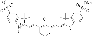 CAS 登录号：328064-20-6, 2-[2-[2-氯-3-[(1,3-二氢-1,3,3-三甲基-5-磺酸基-2H-吲哚-2-亚基)乙亚基]-1-环己烯-1-基]乙烯基]-1,3,3-三甲基-5-磺酸基-3H-吲哚鎓内盐钠盐