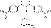 CAS 登录号：330-95-0, 尼卡巴嗪, 球虫净, 双硝苯脲二嘧啶醇, 4,4-二硝基均二苯脲与 2-羟基-4,6-二甲基嘧啶的化合物