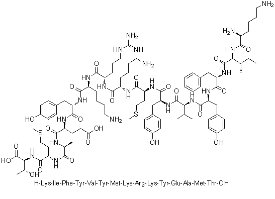 CAS # 332841-92-6, L-Lysyl-L-isoleucyl-L-phenylalanyl-L-tyrosyl-L-valyl-L-tyrosyl-L-methionyl-L-lysyl-L-arginyl-L-lysyl-L-tyrosyl-L-alpha-glutamyl-L-alanyl-L-methionyl-L-threonine