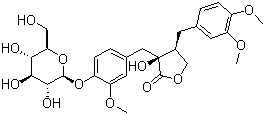 CAS # 33464-71-0, Tracheloside, 2-Hydroxyarctiin, (3S,4S)-4-[(3,4-Dimethoxyphenyl)methyl]-3-[[4-(beta-D-glucopyranosyloxy)-3-methoxyphenyl]methyl]dihydro-3-hydroxy-2(3H)-furanone