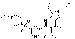 CAS 登录号：334826-98-1, 5-[2-乙氧基-5-(4-乙基哌嗪-1-基磺酰基)吡啶-3-基]-3-乙基-2-(2-甲氧基乙基)-2,6-二氢-7H-吡唑并[4,3-d]嘧啶-7-酮