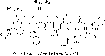 CAS # 335380-72-8, (D-Arg6,Azagly10)-LHRH II, Pyr-His-Trp-Ser-His-D-Arg-Trp-Tyr-Pro-Azagly-NH2, 5-Oxo-L-prolyl-L-histidyl-L-tryptophyl-L-seryl-L-histidyl-D-arginyl-L-tryptophyl-L-tyrosyl-L-proline 2-(aminocarbonyl)hydrazide