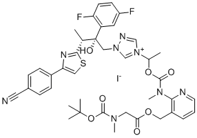 CAS # 338990-64-0, Isavuconazole Impurity 32 (Iodide salt), 4-(1-(3-(N-(t-Butoxycarbonyl)-N-methylglycyloxy)methyl)pyridin-2-yl(methyl)carbamoyl)oxy)ethyl)-1-(2R,3R)-3-(4-(4-cyanophenyl)thiazol-2-yl)-2-(2,5-difluorophenyl)2-hydroxybutyl1-(1,2,4-triazol) Iodide