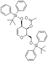 structure of CAS# 342029-19-0, 2,6-Anhydro-5-deoxy-1,4-bis-O-[(1,1-dimethylethyl)diphenylsilyl]-D-arabino-hex-5-enitol acetate