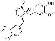 CAS # 34209-69-3, (-)-Trachelogenin, (3S,4S)-4-[(3,4-Dimethoxyphenyl)methyl]dihydro-3-hydroxy-3-[(4-hydroxy-3-methoxyphenyl)methyl]-2(3H)-furanone