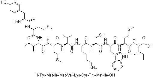 CAS # 344422-20-4, L-Tyrosyl-L-methionyl-L-isoleucyl-L-methionyl-L-valyl-L-lysyl-L-cysteinyl-L-tryptophyl-L-methionyl-L-isoleucine